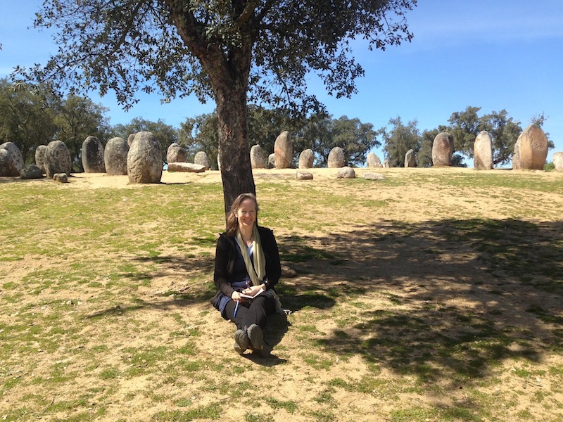 Helen Chantler, our Lead Designer and co-owner, at Almendres Cromlech in Peru.